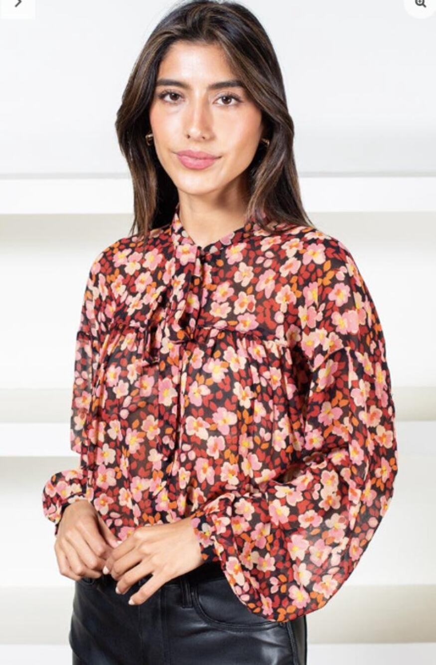SANCTUARY NWT Tie Neck Floral Ruffle Blouse in Strawberry Fields // XL